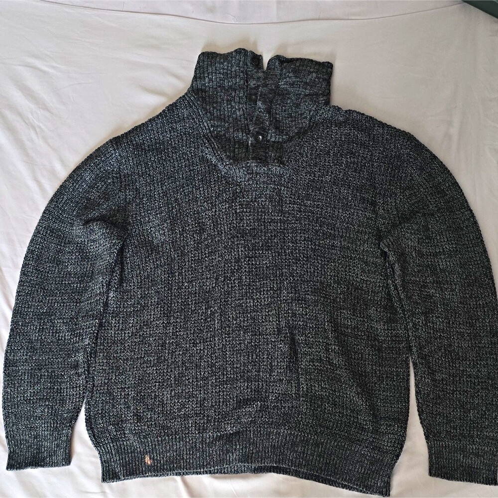 Men's Gray Solid Knit Mock Neck Pullover Sweater Cotton Logo Accent XL